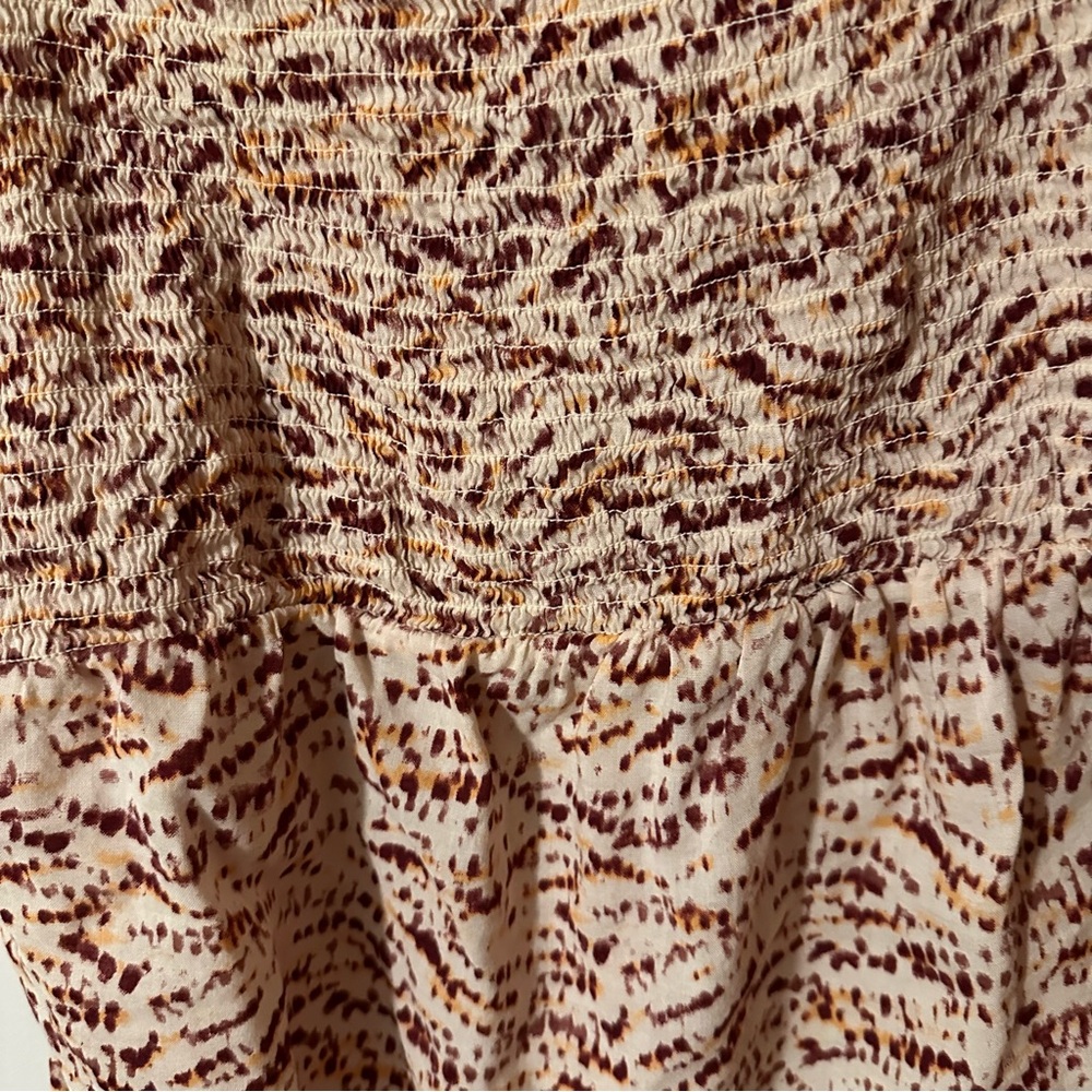 Old Navy Red and Cream Puff Sleeve Peplum Blouse Medium Boho Summer Spring‎ - Picture 6 of 14
